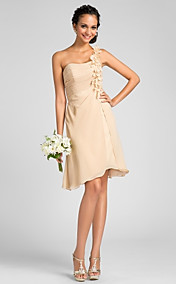  A-line One Shoulder Knee-length Chiffon Bridesmaid Dress With Flower(s)