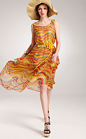 Women's Chiffon Belted Print Maxi Dress