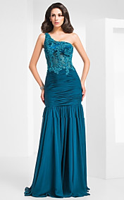 Trumpet/Mermaid One Shoulder Floor-length Tulle And Chiffon Evening Dress 