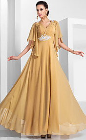 A-line V-neck Floor-length Chiffon Evening Dress  (466566)