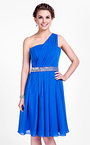 A-line One Shoulder Knee-length Chiffon Bridesmaid Dress 