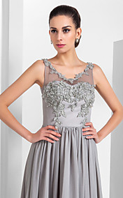 A-line V-neck Floor-length Chiffon And Tulle Evening Dress 