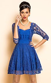 TS VINTAGE U Neck Lace Swing Dress