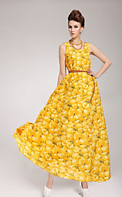 Women's Chiffon Belted Print Maxi Dress
