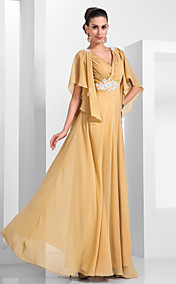 A-line V-neck Floor-length Chiffon Evening Dress  (466566)