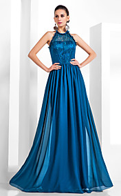 Sheath/Column Halter Floor-length Chiffon And Lace Evening Dress 