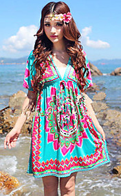 Women's Meryl Deep V Collar High Waist Totem Print Dress
