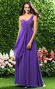 Sheath/ Column One Shoulder Empire Floor-length Chiffon Bridesmaid Dress