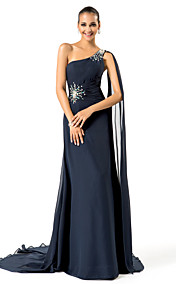  Sheath/Column One Shoulder Sweep/Brush Train Chiffon Evening Dress