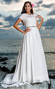  Sheath/Column Jewel Court Train Chiffon Wedding Dress
