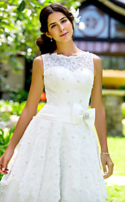  A-line Jewel Ankle-length Lace Wedding Dress