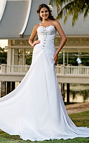  Sheath/Column Sweetheart Court Train Chiffon Wedding Dress