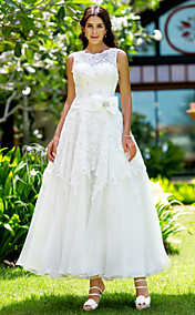  A-line Jewel Ankle-length Lace Wedding Dress