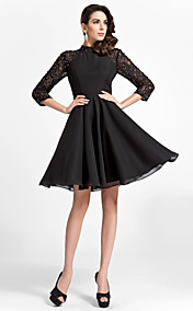 A-line High-neck Knee-length Chiffon And Lace Cocktail Dress