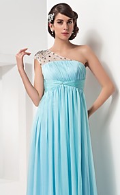  A-line One Shoulder Floor-length Chiffon And Tulle Evening/Prom Dress