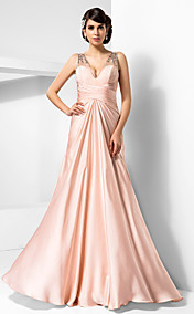  Sheath/Column V-neck Floor-length Satin Chiffon Evening Dress
