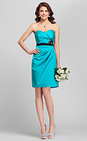 Sheath/Column Spaghetti Straps Mini/Short Satin Bridesmaid Dress
