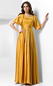 A-line Scoop Floor-length Satin Evening Dress With A Wrap