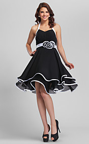 A-line Halter Short/Mini Flower(s) Chiffon Bridesmaid Dress