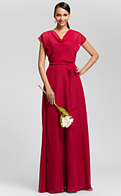 Sheath/Column Cowl Floor-length Chiffon Bridesmaid Dress
