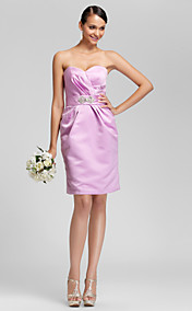  Sheath/Column Sweetheart Knee-length Satin Bridesmaid Dress