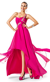  Sheath/Column One Shoulder Asymmetrical/Watteau Train Chiffon Evening Dress