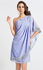Sheath/Column One Shoulder Knee-length Chiffon Cocktail Dress (493643)