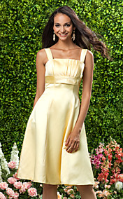 A-line Square Straps Knee-length Satin Bridesmaid/Wedding Party Dress 