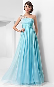  A-line One Shoulder Floor-length Chiffon And Tulle Evening Dress