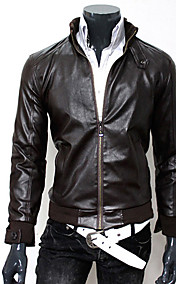 Men's Stand Collar PU Leather Coat