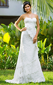  Sheath/Column Sweetheart Court Train Lace Wedding Dress