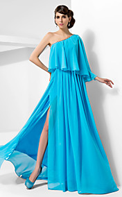 A-line One Shoulder Sweep/Brush Train Chiffon Evening Dress