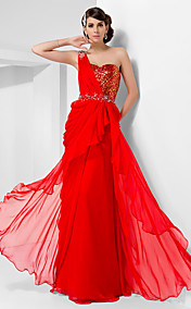  Sheath/Column One Shoulder Floor-length Chiffon And Sequined Evening Dress