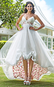 A-line V-neck Asymmetrical Organza Wedding Dress