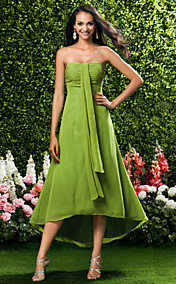 Sheath/ Column Strapless Asymmetrical Chiffon Bridesmaid/ Wedding Party Dress