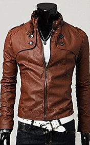Men's Stand Collar PU Leather Motorcycle Coat