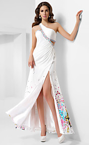 A-line One Shoulder Floor-length Satin Chiffon Evening Dress