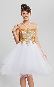 Ball Gown Sweetheart Knee-length Sequined And Tulle Cocktail Dress