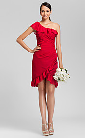  Sheath/Column One Shoulder Asymmetrical Chiffon Bridesmaid Dress