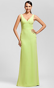 Sheath/Column V-neck Floor-length Chiffon Bridesmaid Dress