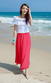 TOWN RABBIT Chiffon Red Pleat Ankle Length Skirt