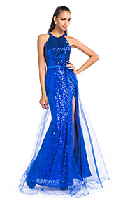  Sheath/Column Jewel Floor-length Sequined And Tulle Evening Dress