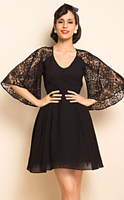 TS VINTAGE Lace Flare Sleeve Chiffon Dress