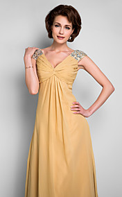  A-line V-neck Floor-length Chiffon Mother of the Bride Dress 
