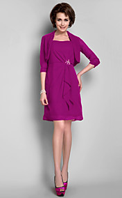  Sheath/Column Square Knee-length Chiffon Mother of the Bride Dress With A Wrap