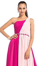 A-line/Princess One Shoulder Floor-length Chiffon Evening Dress