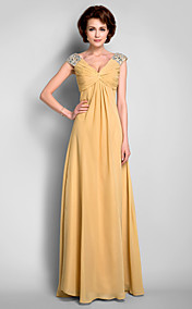  A-line V-neck Floor-length Chiffon Mother of the Bride Dress 