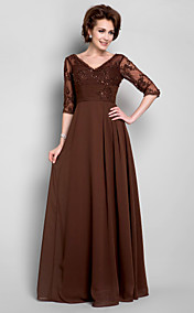  Sheath/Column V-neck Floor-length Chiffon Mother of the Bride Dress