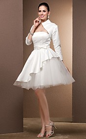 Ball Gown Strapless Knee-length Satin And Tulle Wedding dress with A wrap