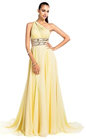 A-line One Shoulder Court Train Chiffon Evening/Prom Dress